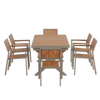 Set da pranzo da esterno allungabile a 7 pezzi con tavolo allungabile e 6 sedie con braccioli