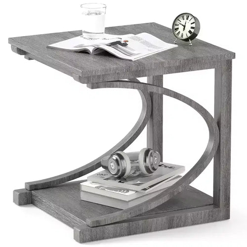Costway 24 Side End Table w/ Storage Shelf & Rubber Wood Frame for Small Space