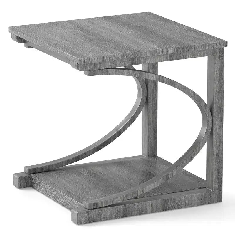 Tavolino Laterale/Finale da 24" con Ripiano Portaoggetti e Struttura in Legno di Caucciù per Piccoli Spazi