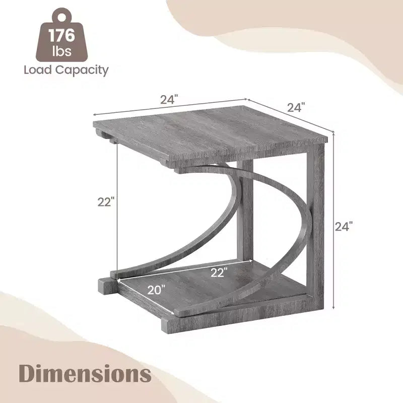 Tavolino Laterale/Finale da 24" con Ripiano Portaoggetti e Struttura in Legno di Caucciù per Piccoli Spazi