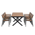 Set da pranzo da esterno allungabile a 7 pezzi con tavolo allungabile e 6 sedie con braccioli