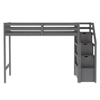 Letto a soppalco in legno per due persone con scale, sponde alte e scaletta