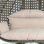 Sedia sospesa a dondolo a forma di uovo con supporto in metallo, telaio in vimini e cuscino – Beige / Blu antracite / Bianco / Blu / Bianco antico / Marrone / Tela, 2 posti