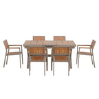 Set da pranzo da esterno allungabile a 7 pezzi con tavolo allungabile e 6 sedie con braccioli
