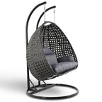 LeisureMod Sedia a Uovo Sospesa per 2 Persone con Supporto - Dondolo Pensile per Esterni/Interni in Rattan Intrecciato con Cuscini